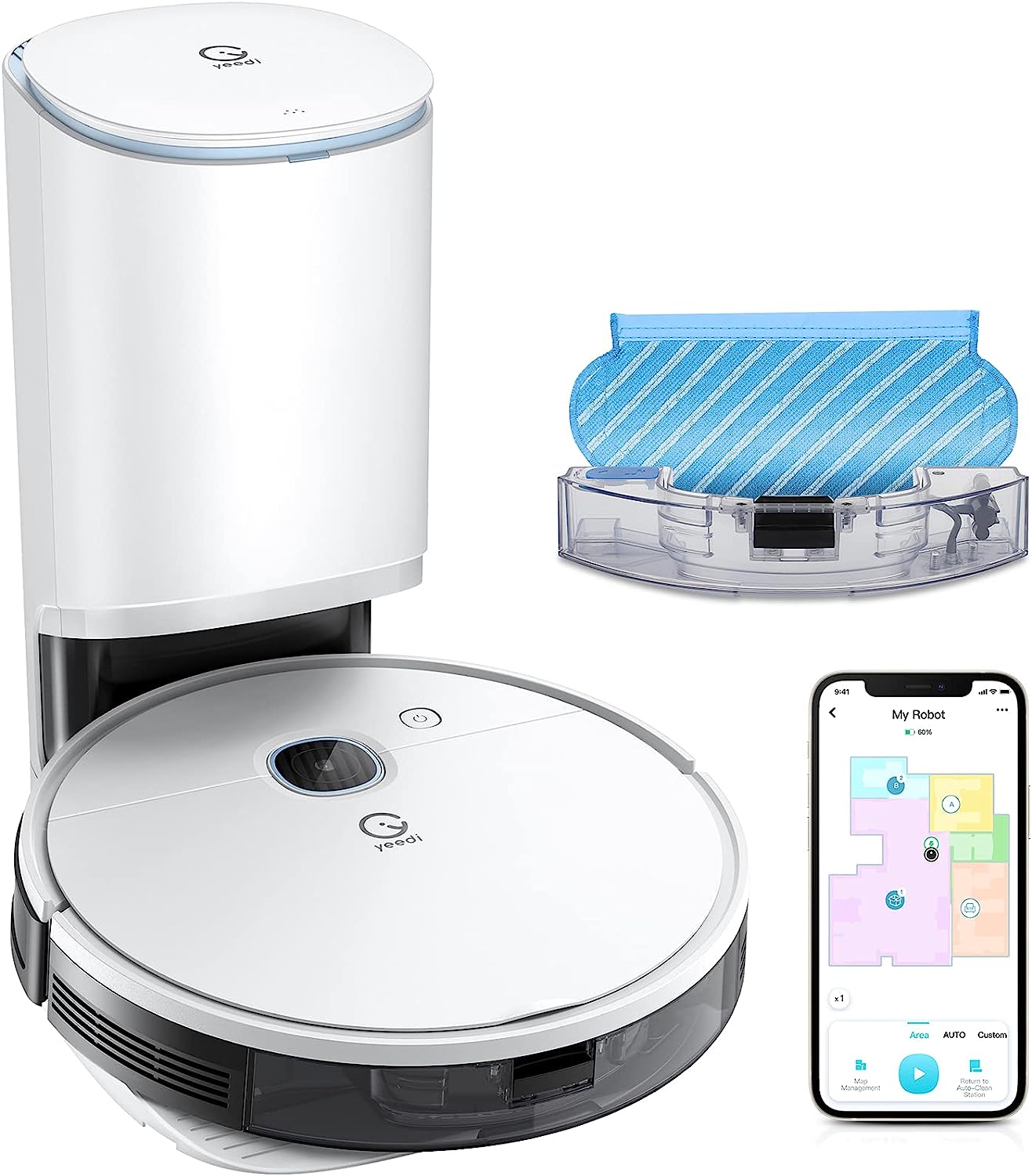 Yeedi Vac Station Robot aspiradora y trapeador: 30 dìas de vacado automatico, potente succion compatible con Alexa y Google Assistant